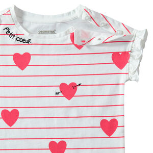 Camiseta de manga corta con volantes, rayas y abertura con botones 