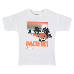 camiseta de manga corta con paisa y palmeras estampadas  