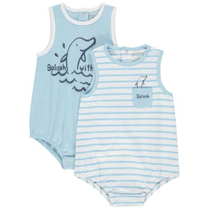 Lot de 2 combinaisons courtes rayée/unie print dauphins 