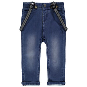 Vaqueros con efecto desgastado y tirandes desmontables 