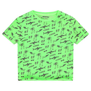 Camiseta de manga corta de punto con estampado de fantasía all over 