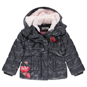 Anorak acolchado con forro de borreguillo con flores bordadas 