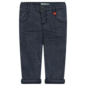 Vaqueros efecto arrugado con forro de punto y bolsillo estampado 