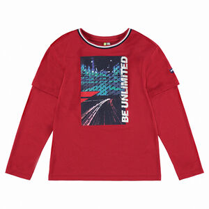 Júnior - Camiseta de manga larga de efecto 2 en 1 con estampado en la parte delantera 