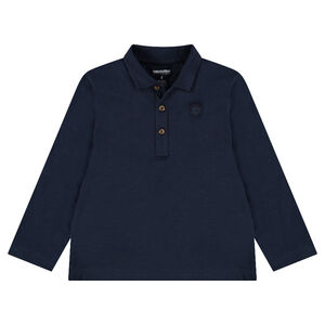 Polo de manga larga de punto slub con logo estampado 