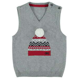 Chaleco de punto con gorro de jacquard y borla 