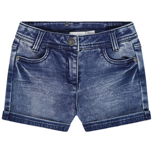 Pantalón corto de felpa vaquera con efecto desgastado  Main Pantalón corto de felpa vaquera con efecto desgastado