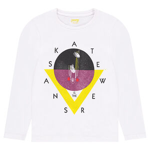 Camiseta de manga larga de punto liso con estampado de fantasía 