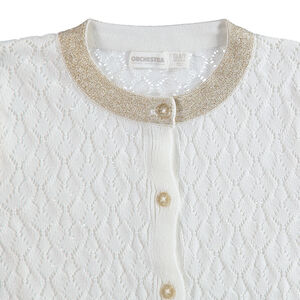 Chaqueta de fiesta corta de punto calado con detalles dorados 