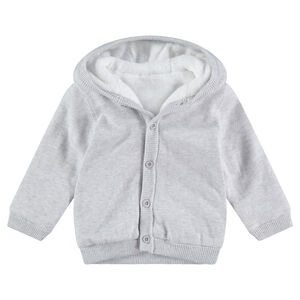 Chaqueta de punto gris jaspeado con forro de borreguillo 