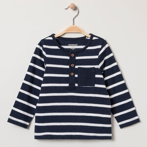 Camiseta de manga larga de raya y bolsillo  