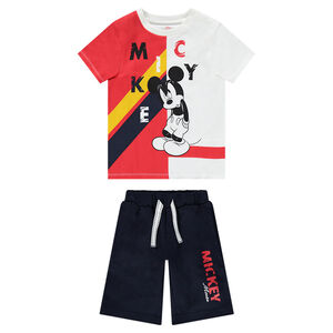 Conjunto de camiseta con estampado de Mickey ©Disney bicolor y bermudas lisas 