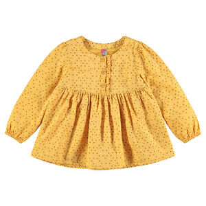 Túnica de manga larga color mostaza con lunares estampados all-over 