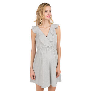 Vestido de premamá de punto jaspeado con cuello con volantes 