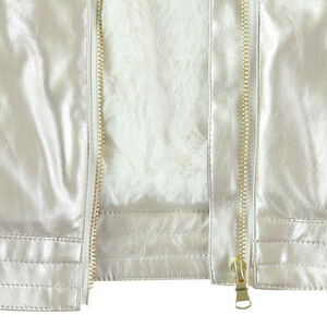 Perfecto de cuero de imitación plateado con forro de borreguillo 