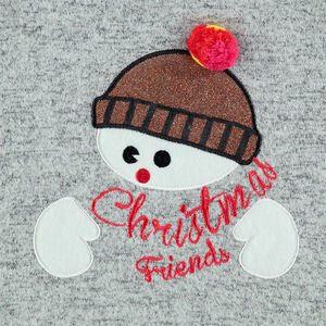 Camiseta de manga larga jaspeada de estilo navideño con muñeco de nieve bordado  Main Camiseta de manga larga jaspeada de estilo navideño con muñeco de nieve bordado