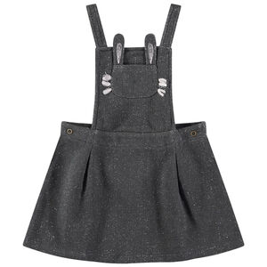 Vestido tipo peto de punto ligero mezclado con hilo plateado y bolsillo con forma de conejo 