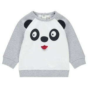 Sudadera de felpa bicolor con panda estampado 