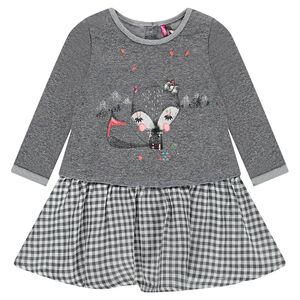 Vestido efecto 2 en 1 con parte de arriba estampada y falda con volante de vichy 