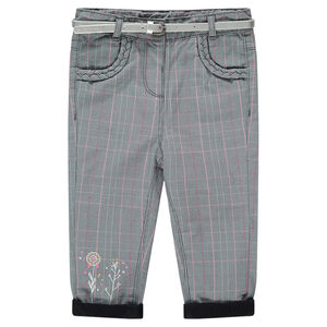 Pantalón de cuadros con forro de punto y cinturón plateado extraíble 