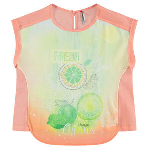 Júnior - Camiseta de manga corta con corte asimétrico con estampado de frutas 