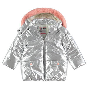Anorak plateado con capucha con forro de borreguillo 