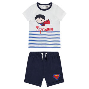 Conjunto de punto con camiseta con estampado ©Warner/Chibi Superman y bermudas 