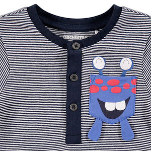 Camiseta de manga corta con rayas y monstruo estampado 