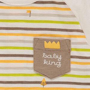 Camiseta de manga corta de punto de rayas con bolsillo estampado 