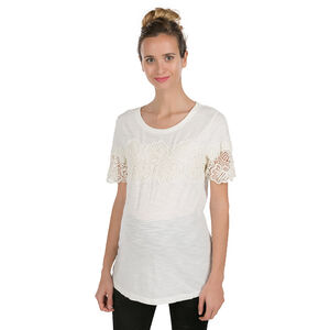 Camiseta premamá de manga corta con flores de guipur  