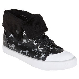 Zapatillas de deporte de caña alta de color negro con estampado con mariposas con pliegue de tela sherpa 