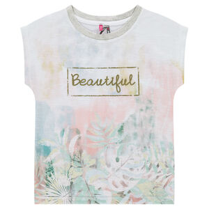 Júnior - Camiseta de manga corta con forma cuadrada y estampado de flores 