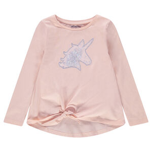 Camiseta de manga larga con unicornio y lentejuelas plateadas 
