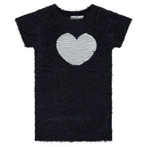 Vestido de manga corta de punto de bolas y corazón de lentejuelas mágicas  Main Vestido de manga corta de punto de bolas y corazón de lentejuelas mágicas