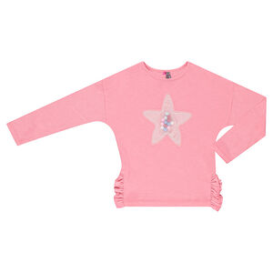 Camiseta de manga larga con volantes y pompones y aplicaciones de rejilla 