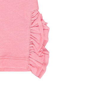 Camiseta de manga larga con volantes y pompones y aplicaciones de rejilla 