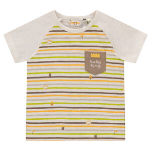 Camiseta de manga corta de punto de rayas con bolsillo estampado 