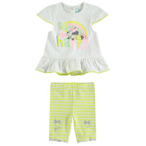 Conjunto con túnica con estampado de Minnie y leggings cortos de rayas 