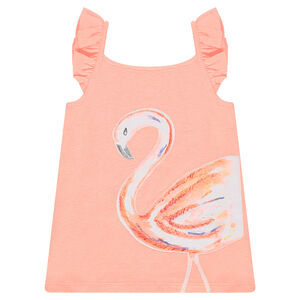 Camiseta de punto con tirantes con volantes y flamenco rosa 