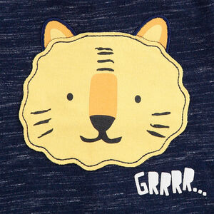 Camiseta de manga corta de punto jaspeado con tigre estampado 