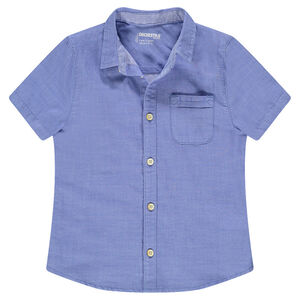 Júnior - Camisa de manga corta azul con bolsillo tipo parche 