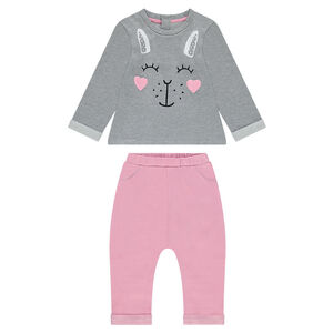 Jogging de felpa bicolor con estampado de fantasía  