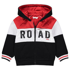 Chaqueta de felpa tricolor con mensaje estampado 