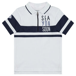 Polo de manga corta de algodón piqué con bordados y cuello con cremallera 