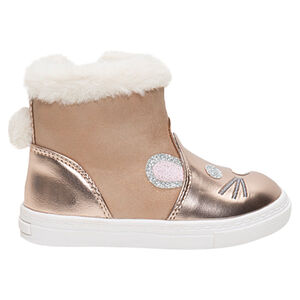 1/2 bottes bi-matière avec motif animal et col en fausse fourrure 