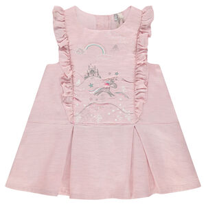 Vestido de manga corta de estilo retro con volantes y estampado de unicornio 