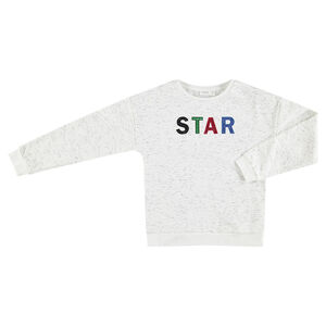 Júnior - Sudadera de felpa jaspeada con letras cosidas y lentejuelas 
