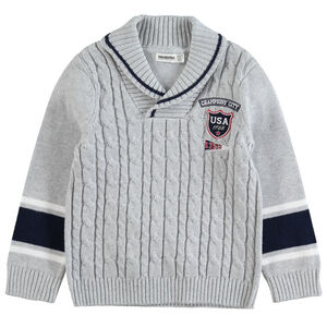 Jersey trenzado de punto con parche bordado y bandas que contrastan 