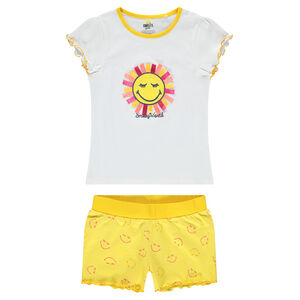 Pijama de punto con sol de relive y pantalón corto estampado ©Smiley all-over  Main Pijama de punto con sol de relive y pantalón corto estampado ©Smiley all-over