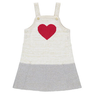 Vestido tipo peto con corazón rojo de jaquard 